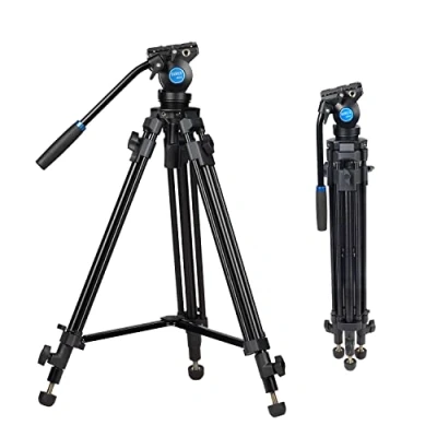 Imagen de SIRUI 55.1″ Trípode de Vídeo con Cabezal Fluido 360, Placa QR Modo Dual para dji RS Gimbals y Manfrotto, QR, Giro Flexible 360 e Inclin +90/ 75, Carga Máxima 6kg/13.23lbs SH05