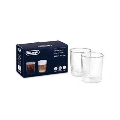 Imagen de De&#039;Longhi DLSC318 Juego de vasos térmicos cristal doble pared, resistente borosilicato, cómodo mantener, sin condensación, lavable en lavavajillas, capacidad 400 ml