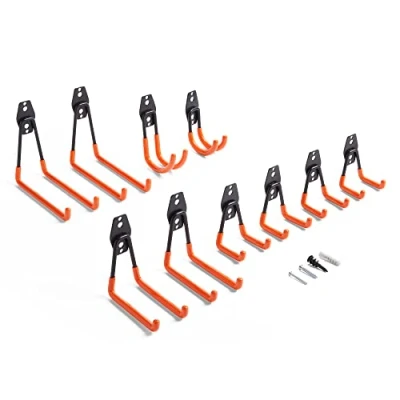 Imagen de VonHaus Set de Ganchos para Colgar Pared Garaje Colgadores Alta Resistencia Organizador Herramientas, Escalera, Accesorios Jardín Pack 10 en 5 Tamaños