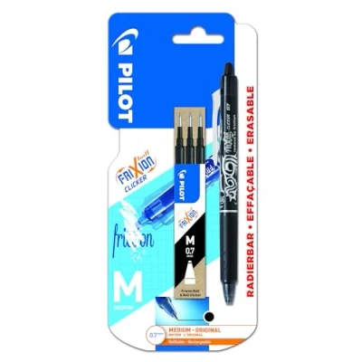 Imagen de Pilot FriXion Clicker Bolígrafo roller de tinta borrable (incluye 3 recargas), color negro