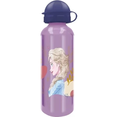 Imagen de TataWay in viaggio si cresce Disney Botella lila para niñas de aluminio Frozen Elsa y Anna 530 ml con boquilla tapón seguridad