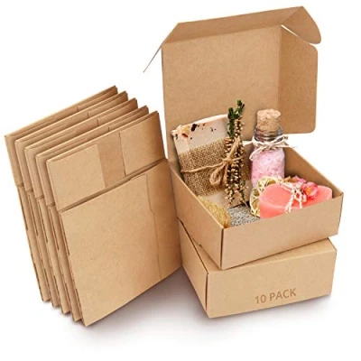Imagen de Kurtzy Pack de 10 Caja Carton Craft Marrón Medidas 12 x 5 cm Cajas Automontables para Regalo Kraft Fiestas, Cumpleaños, Bodas, Fiestas Cajitas Reciclable