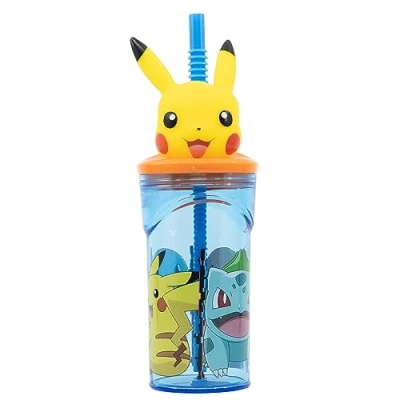 Imagen de Stor Vaso Infantil Reutilizable con Pajita y Tapa figurita 3D Capacidad de 360 ml Pokemon