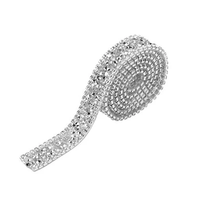 Imagen de Borde de la cinta diamantes imitación, 1 yarda 15 mm Rollo malla diamante Sparkle Decoración imitación cristal para ropa Vestido Cinturón(Plata)