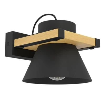 Imagen de EGLO Maccles Lámpara de techo y pared, adecuada para colocar en espacios interiores el pasillo, fabricada madera natural FSC100HB metal color negro, con portalámparas E27
