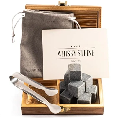 Imagen de GOURMEO Set 9 Piedras de Whisky 20 * 20mm Whiskey Stones + Pinza Caja Madera Kit Cubitos Piedra Reutilizables para Enfriar Alternativa Elegante al Hielo