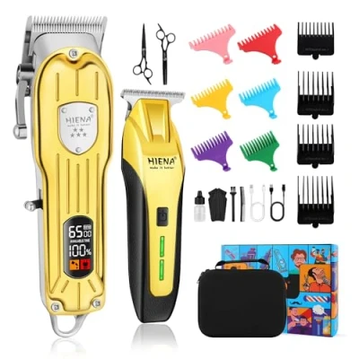 Imagen de HIENA PRO cortapelos profesional para hombre, kit de recortador pelo, barba, peluquero profesional, juego dorado
