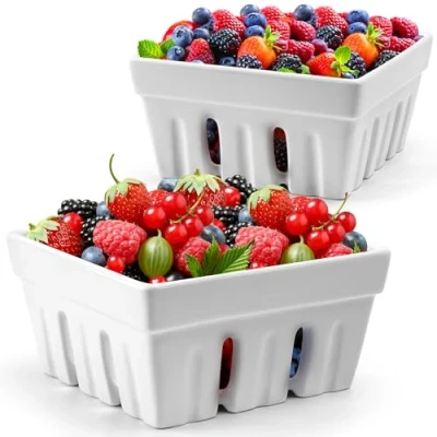 Imagen de MIAMIO Juego de 2 fruteros cerámica para bayas/Bonito frutero cocina tipo cuenco con agujeros escurrir/Recipiente guardar fresas