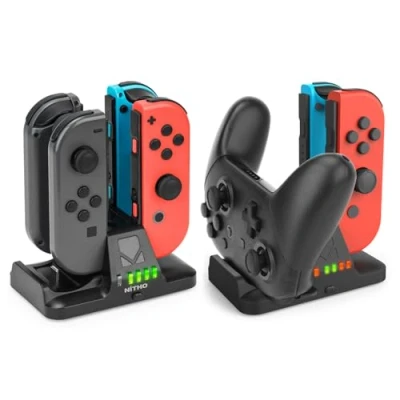 Imagen de NiTHO Estación de Carga para Switch Joy Controller, Base hasta 4 x Controller o 2 y 1 Mando Pro, en Cargador con Indicador LED