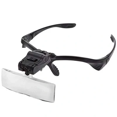 Imagen de lupa de diadema con luz LED, manos libres, 5 lentes desmontables, gafas aumento profesional para lectura, arte uñas, pestañas, joyas, relojes y reparación electrónica