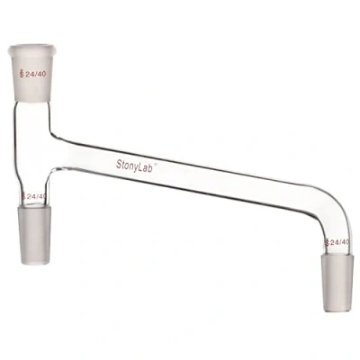 Imagen de stonylab Adaptador de Destilación Vidrio, Vidrio Borosilicato 75 Grados Bent Química con 24/40 Juntas Estándar para Laboratorio Lab Suministro