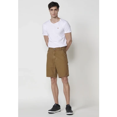 Imagen de Bermuda Carpenter en Canvas de Algodón con Efecto Lavado. Relaxed Fit. Color Tostado para Hombre