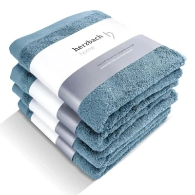 Imagen de herzbach home Toallas Premium 50 x 100 cm Juego de 4 (Gris Azul), Suave y húmedo; absorbentes la Mejor algodón Natural