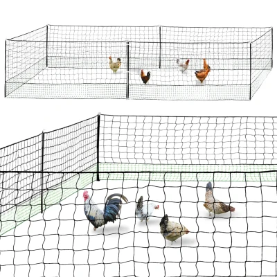 Imagen de IDMarket Kit de valla red para gallinas 12 m con puerta 6 estacas doble punta