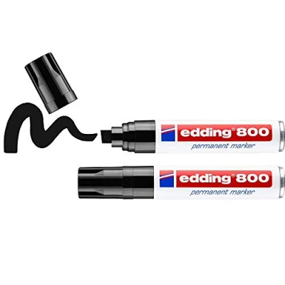 Imagen de edding 800 marcador permanente negro 2 rotuladores punta biselada 4 12 mm para marcas llamativas resistente al agua, secado rápido, indeleble cartón, plástico, madera, metal, vidrio