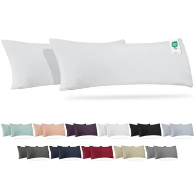 Imagen de BARBONS Fundas Almohada 40x145 Juego de 2, 100% Algodón, Cremallera Invisible Tejido Suave y Lavable Transpirable Certificado Oeko Tex Decorativas para Sofá Silla (40x145) cm Blanco