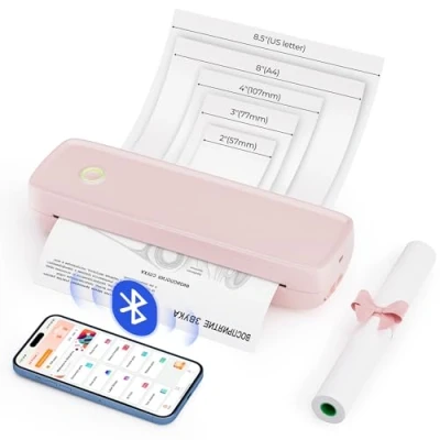 Imagen de MUNBYN Impresora Termica A4, Sin Tinta Bluetooth, Compatible con teléfonos Android e iOS y Portátil, Papel A4/4&#039;&#039;/3&#039;&#039;/2&#039;&#039;, Portatil para Viajar, Doméstico, Oficina, Rosa
