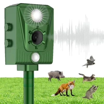 Imagen de WUGEIN Ultrasonido para Gatos, con energía Solar, ahuyentador Gatos de jardín por ultrasonidos Sensor Infrarrojos, Flash LED y Movimiento PIR, Ideal Granjas, Jardines