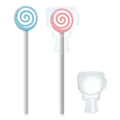 Imagen de Cepillo limpiador de lengua para niños, diseño piruleta, color rosa, azul cielo (2 paquetes)