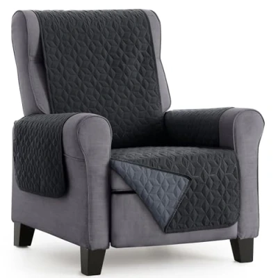 Imagen de HIPERMANTA Funda de Sillon 1 Plaza Bicolor Acolchada. Protector Orejero Relax Cuadros. Ajustable. Cubre Sillon. Paris. Color Negro Gris 55 cm