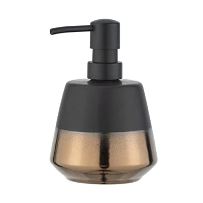 Imagen de WENKO Dispensador de jabón «Brandol», dosificador líquido y loción Recargable, cerámica, 9,8 x 14,1 cm, Capacidad llenado 450 ml, en Color Negro/Cobre