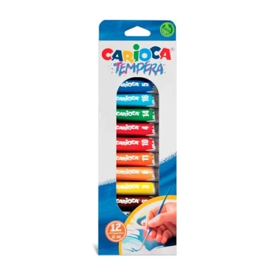 Imagen de CARIOCA Témpera en Tubos 12 de ml, colores surtidos y brillantes, superlavables mezclables, alta opacidad Se aplica Sobre Materiales Porosos piezas