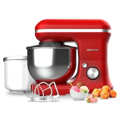 Imagen de Cecotec Batidora Amasadora Cecomixer Merengue 5L 1200 Ice Cream Red. W, 5 Funciones, Bol de Acero L y Accesorios para Batir Amasar, Incluye Función Hacer Helado