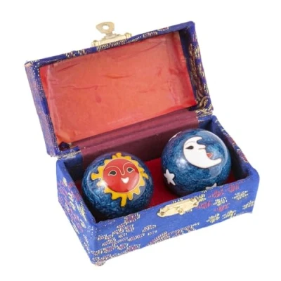 Imagen de lachineuse Caja de Bolas Qi Gong Luna Sol Chinas antiestrés en Esmalte ⌀ 40 mm Salud Regalo relajación Zen Objeto asiático Japón China Feng Shui Color Azul