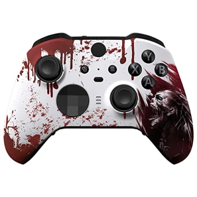 Imagen de eXtremeRate Carcasa para Xbox One Elite Protectora Tacto Suave Placa Frontal Reemplazo Kit Shell Funda Mando Series 2 Modelo 1797 Incluye Anillos de Joystick(Zombie Sangre)