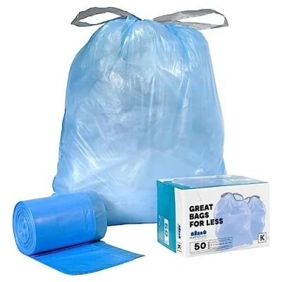 Imagen de Plasticplace bolsas de reciclaje compatibles con código K (50 unidades) color azul cordón para basura 10 galones/38 litros 24.4 x 28 pulgadas