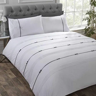 Imagen de Rapport Home Juego de Funda edredón Doble contemporáneo con Elegante Lazo Blanco y Lazos Bordados