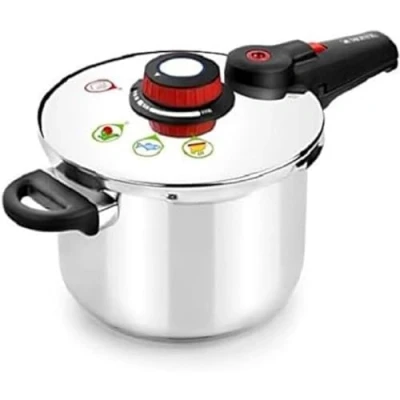 Imagen de MONIX Selecta Olla a presión rápida 7 litros con Sistema de selección Alimentos y Cierre automático, Acero Inoxidable 18/11, Gris, 22 cm