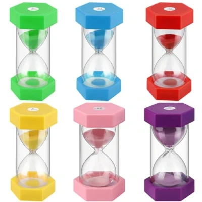 Imagen de 6 Piezas Relojes de Arena, Colorido Juego Reloj Cocina Temporizador Arena Hourglass Kit 1 3 5 10 15 30 mins para Niños Que Se Cepillan Los Dientes,Escuela,Oficina, Actividades