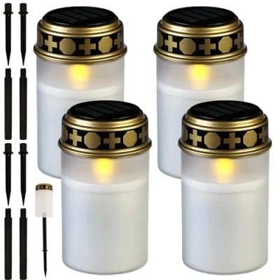 Imagen de Vegena Vela para Cementerios, Luces Funerarias, Velas LED Tumba, Juego De 4 Luz Tumbas, Tumbas Exterior, Tumba LED, Efecto Parpadeo Realista