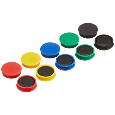 Imagen de Q Connect Imanes Para Sujeción Ideal Pizarras Magnéticas 25 Mm 5 Colores Surtidos Caja De 10