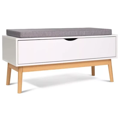 Imagen de IDMarket LEO Banco baúl de entrada para zapatos madera, color blanco