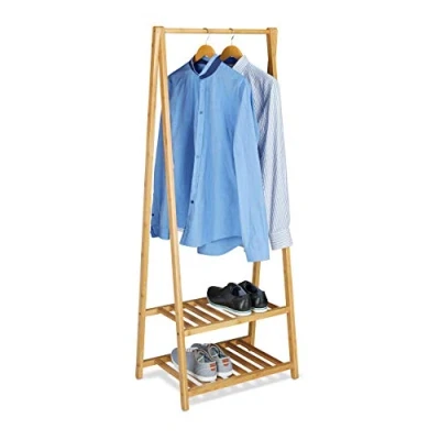 Imagen de Relaxdays Perchero Burro con Barra y 2 Estantes, Zapatero Recibidor, Bambú, 150 x 60 40 cm, Marrón