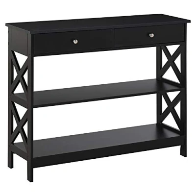 Imagen de HOMCOM Mesa Consola de Entrada Recibidor con 2 Cajones y Estantes Inferiores Mueble Moderno Base Elevada Antivuelco 100x30,5x80 cm Negro
