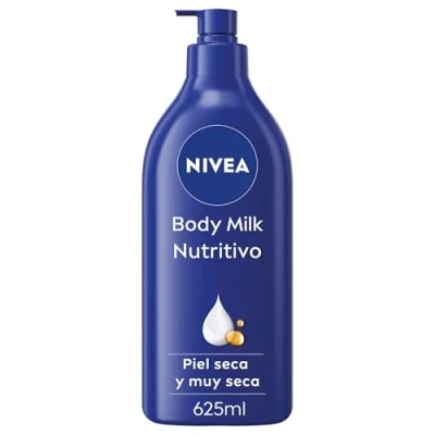 Imagen de NIVEA Body Milk Nutritivo (1 x 625 ml), leche corporal que hidrata durante 72 h, crema hidratante con aceite de almendras y ácido hialurónico, para piel seca