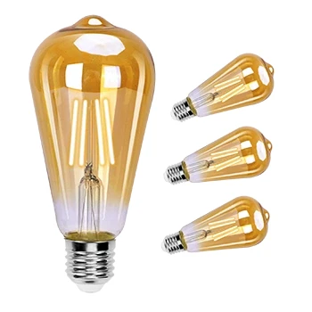 Imagen de Aigostar ST64 Bombilla Edison Estilo Vintage. Led E27 (Casquillo Gordo, 4W (Equivalente A 38W), De Filamento Blanco Cálido (2200K). Ángulo Haz 280º. No Regulable. Pack 4 Uds
