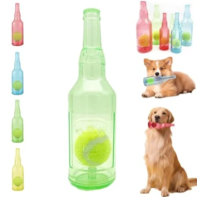 Imagen de LLELEMAMO Crunch Play Bottle Toy, Crunchnplay Toy for Dogs, 9.7&quot;/7.7&quot; Rubber Water Dog Interesting Squeaky Toys, Outdoor Interactive Chew with Tennis Ball (Green,Large)