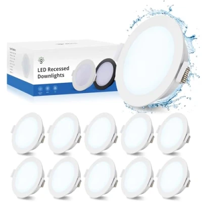 Imagen de Gr4tec Foco Empotrable LED Techo 230V Extraplano 35mm, 10x 5W Ojo de Buey Blanco, Empotrado Blanco Frio 6500K 400LM 80Ra, Luz Interior IP65, Agujero 68 80 mm, Downlight para Baño