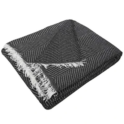 Imagen de MERCURY TEXTIL Colcha Multiusos Sofa,Manta Foulard,Plaid para Cama,Cubresofa Cubrecama,jarapas,Comoda Practica y Suave. Poliester Algodón (180 x 260cm, Espiga Negro Blanco)