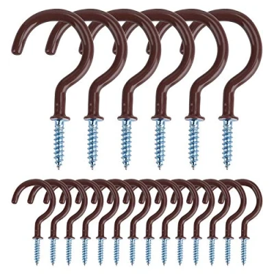 Imagen de MengH SHOP Ganchos de Tornillo Multiuso Techo Recubierto Vinilo Gancho la Taza Metal para Colgar Tazas, Macetas, Luces, Toallas Cocina, 20 Piezas (Marrón)