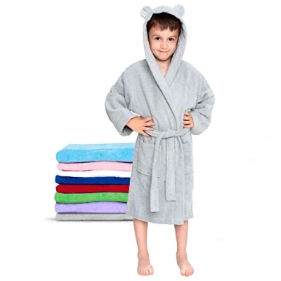 Imagen de Twinzen Albornoz Niños Algodón Niño y Niña 100% OEKO TEX® Bata de Baño 2 Bolsillos, Cinturón Capucha, Gris, 9 10 años, (size5)