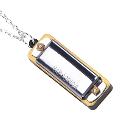 Imagen de Mini Armónica, Portátil C 4 Agujeros 8 Tonos Armónica órgano Bucal con Llave de Collar para Niños Adultos(Plata)