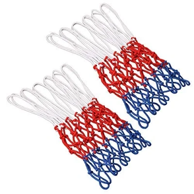 Imagen de GTIWUNG Set de 2 Red Canasta, Tricolor Blanco/Azul/Rojo, Baloncesto 12 Bucle, Malla Estándard para Canasta Baloncesto, Robusto Uso Interior y Exterior