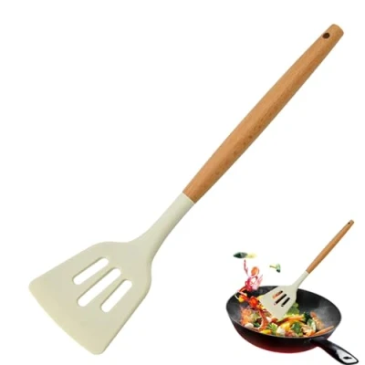 Imagen de Fulenyi espátula de silicona, antiadherente, ranurada, resistente al calor, cuchara, cucharón sopa, utensilios cocina, para hornear, servir, cocinar