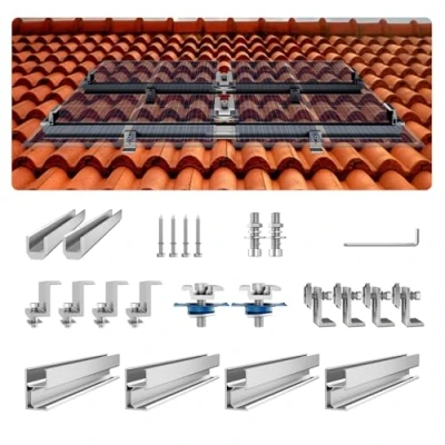 Imagen de VEVOR Soporte para Panel Solar Kit de Fijación con 4 Rieles 760 mm, Abrazaderas Extremo, 2 Livianas Techo Metal, Concreto, Madera