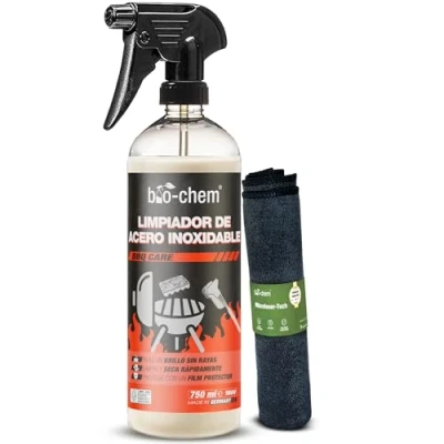 Imagen de Bio chem limpiador de horno y barbacoa acero inoxidable Set 0,75 L + paño microfibra Producto vaporizador para parrilla, horno, plancha, cocina, freidora Limpieza